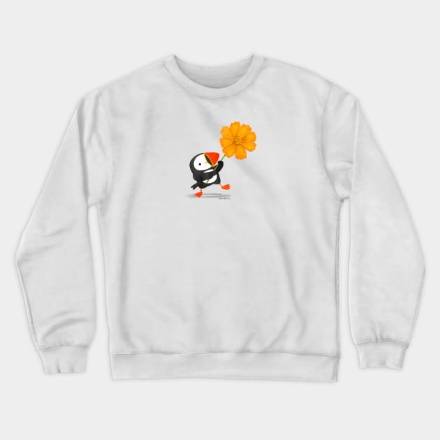 Puffin and Yellow Flower Crewneck Sweatshirt by julianamotzko